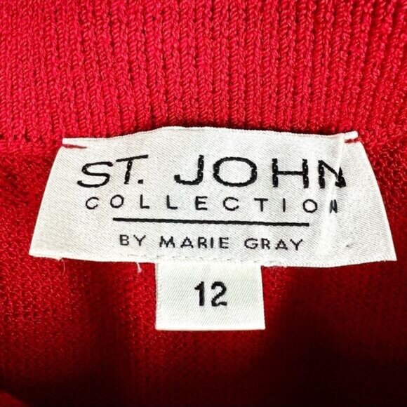 Vintage 80s St John By Marie Gray Red Knit Santana Skirt - Picture 5 of 9
